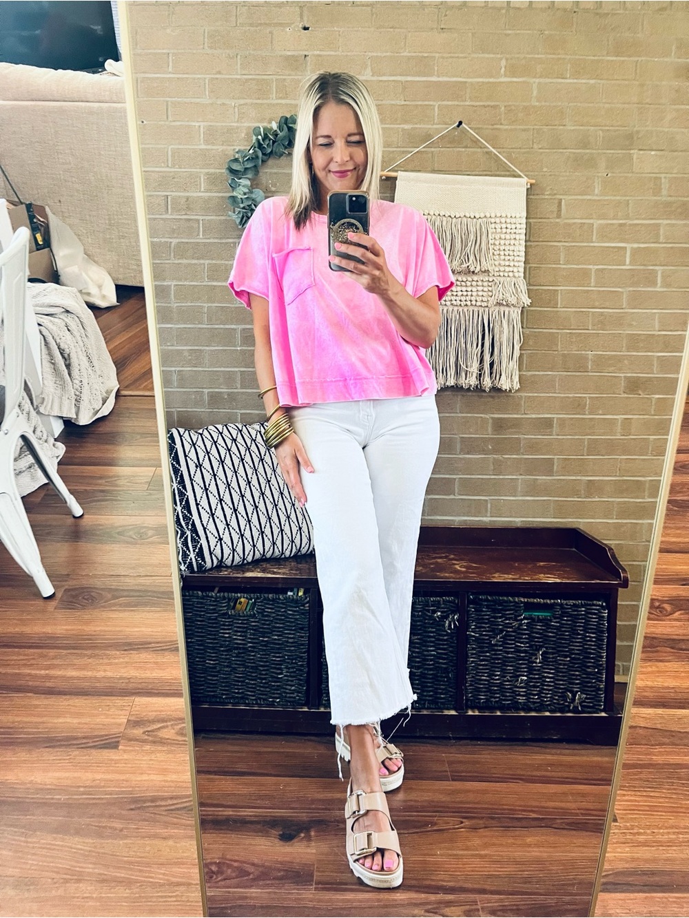 Zenana Outfitters Pink Mineral-Wash Pocket Tee